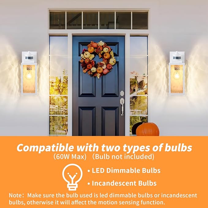 2 Pack White Motion Sensor Outdoor Wall Lights,Updated Dusk to Dawn Outdoor Lighting, Exterior Light Fixtures Wall Mount,Waterproof Porch Light Outside Lights for House
