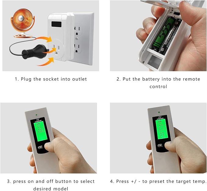 Nashone Wireless Plug in Thermostat, Digital Thermostat Outlet LCD Display Temperature Controller with Heating and Cooling Mode for Portable Heater, Wall Panel Heater, Window AC, and More