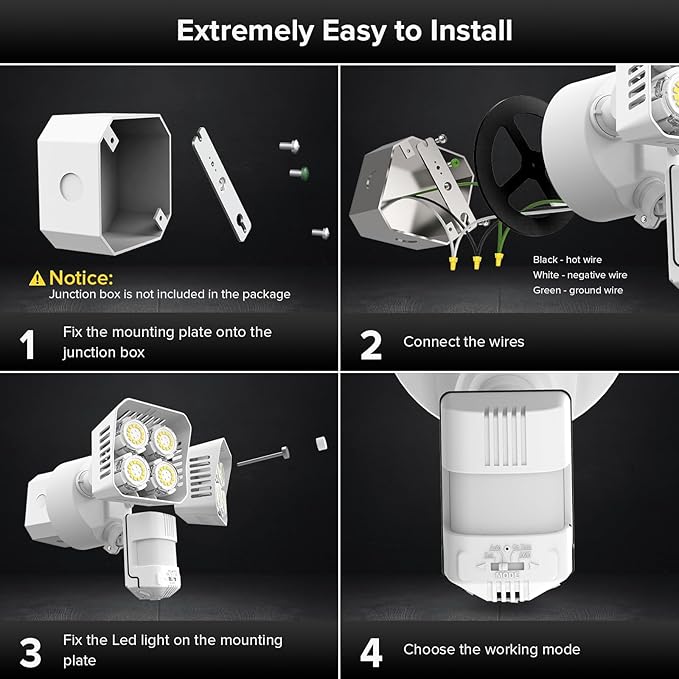 SANSI 7000LM Motion Sensor Outdoor Lights,Brightness LED Flood Lights Outdoor 54W 5000K 700W Equiv IP65 Dusk to Dawn Security Lights with 2 Adjustable Heads 8 Lights for Garage, Yard, Patio, White