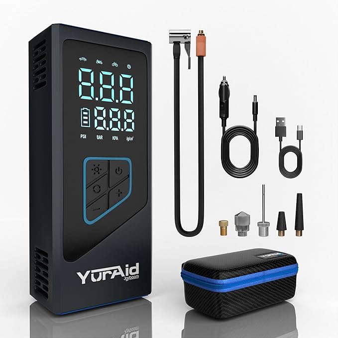 Premium Portable Tire Inflator for car 150PSI Wheel & Tire Air Compressors & Inflators Tires For Vehicles With Battery, Fast Electric & Digital Tire Pressure Pump Gauge For Car, Bike, Motorcycle