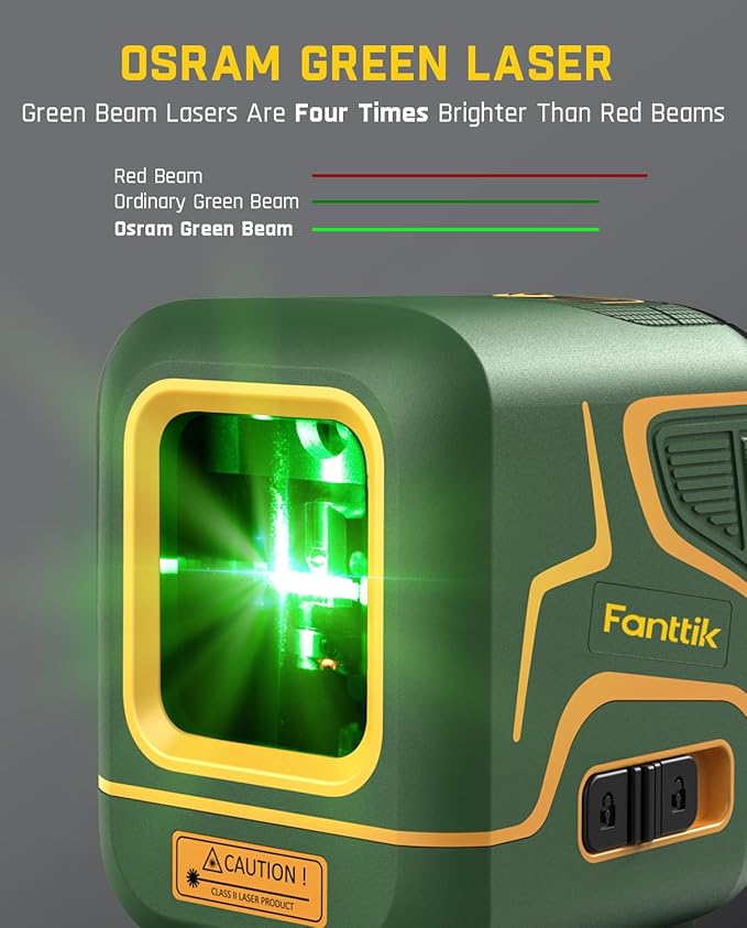 Fanttik D2 Pocket Green Laser Level, 100 ft Self-Leveling Cross Line Laser, Type-C Rechargeable, Rotatable 360 Degree, Pulse Mode, Magnetic Bracket, Carrying Pouch, for Picture Hanging and Home DIY