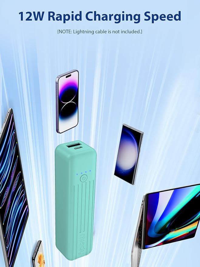 Miady 2-Pack Small Portable Charger, 5000mAh Battery Pack 3.45oz Lightweight Power Bank 5V/2.4A Output & 5V/2A Input Battery Pack Charger Mini Portable Phone Charger for iPhone, Samsung Galaxy etc