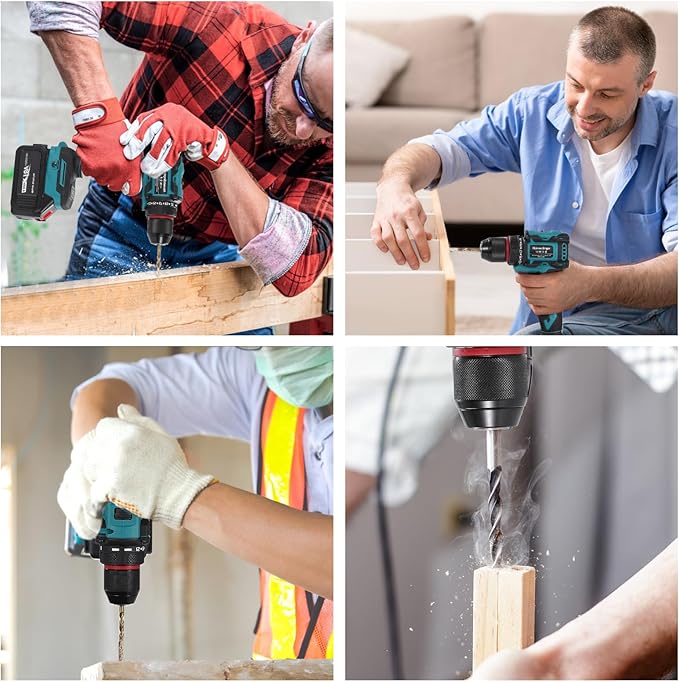 354 In-lbs Cordless Drill Driver for Makita 18V Battery, 3/8" Keyless Chuck, 21+1 Torque Settings, 1980 RPM, LED Light