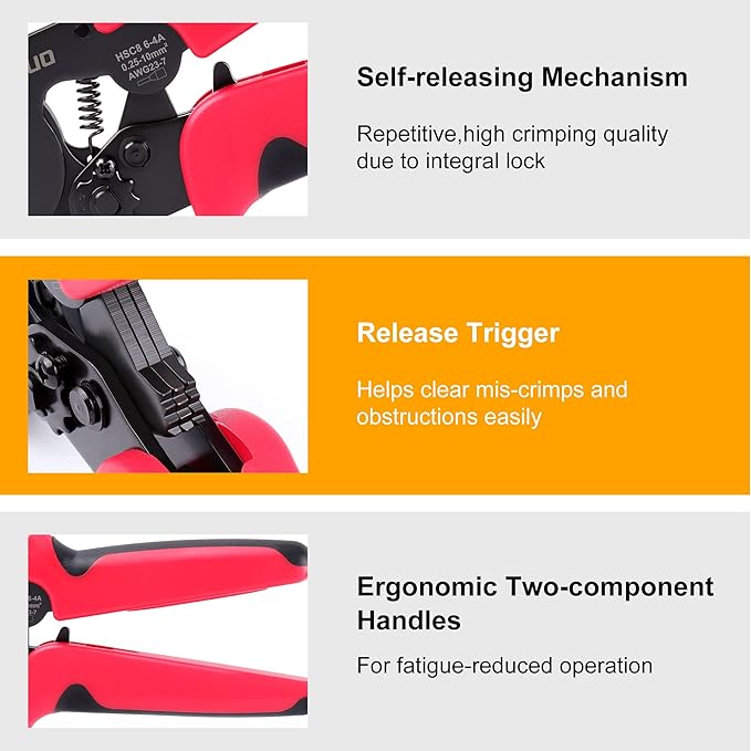 Ferrule Crimping Tool, AWG23-7 Self-adjustable Ratchet Wire Ferrule Crimper, HSC8 6-4A Premium Crimping Tool for Wire Terminals Cables End-sleeves
