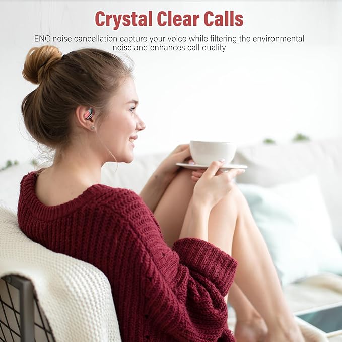 Open Ear Headphones, Wireless Bluetooth 5.4 Earbuds with Big Earhooks, Ultra-Comfort Open Ear Earbuds, 58 Hours HD Stereo Sound Over Ear Earphones, IP7 Waterproof Headset for Workouts, Red