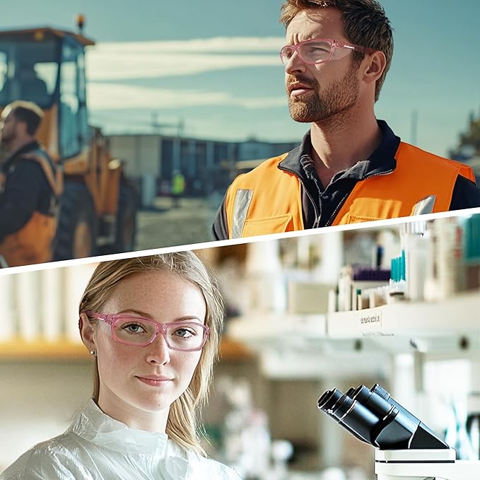 ProtectX Stylish Anti-Fog & Scratch-Resistant Safety Glasses, UV Protection Goggles, Anti-Impact Lightweight Glasses for Men＆Women Pink Clear - 2 Pack