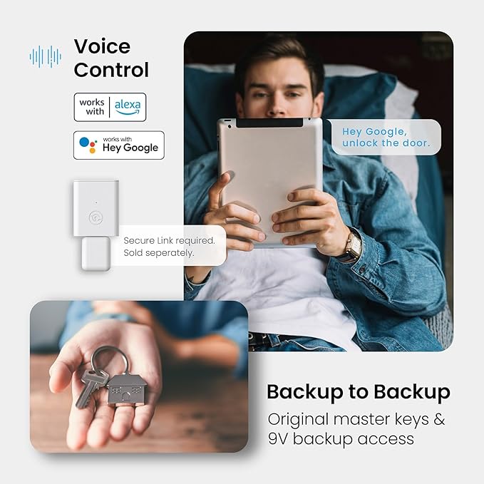 Lockly Secure Plus, Keyless Entry Door Lock, Smart Locks for Front Door, Smart Lock Deadbolt, PIN Genie® Keypad, 3D Biometric Fingerprint Sensor, Auto Lock