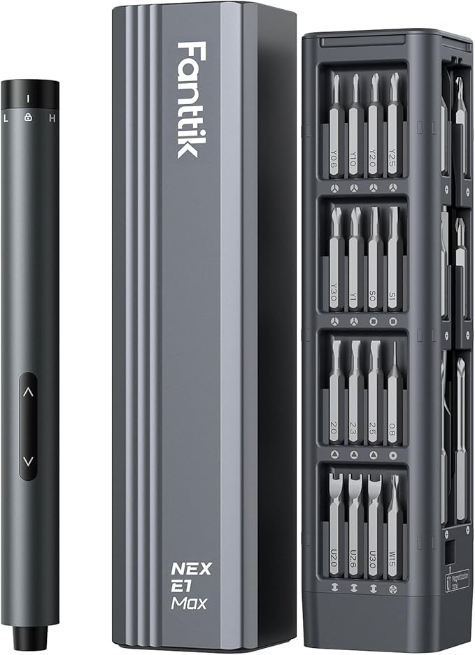 Fanttik E1 Max Electric Screwdriver, Mini Precision Screwdriver Set, 50 Magnetic Bits, Magnetic Storage, 5/32‘’Hex, Repair Tool Kit for Electronics Phone Camera Laptop Watch (Grey)