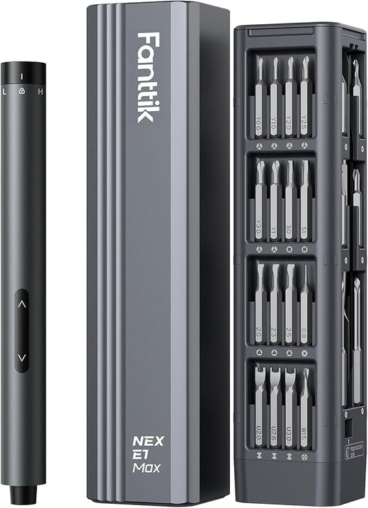 Fanttik E1 Max Electric Screwdriver, Mini Precision Screwdriver Set, 50 Magnetic Bits, Magnetic Storage, 5/32‘’Hex, Repair Tool Kit for Electronics Phone Camera Laptop Watch (Grey)