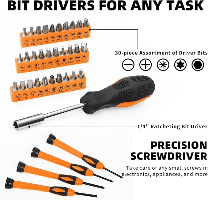 58-Piece Tool Kit Basic Home Repair Tool Set, General Household Hand Tool Kit,Small Tool Kit with Plastic Toolbox Mini Tool kit for Women, Office & College Repairs Orange