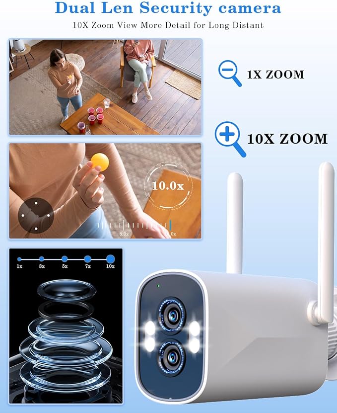 [Dual Lens 2K+2K&10X Zoom] Home Wireless Security Camera System with 12.5" LCD Monitor Outdoor, 10CH Kit 4PCS House WiFi Camera 1TB HDD