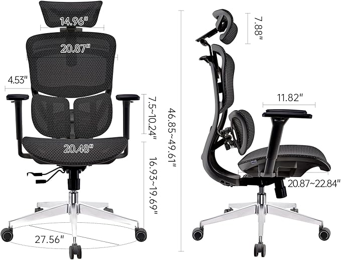 ERGOUP Ergonomic Office Chair,Full Mesh Design, 4D Adjustable Headrest, 360° Rotating Armrests, Black - Ultimate Support for Long Hours, Perfect for Elite Professionals & Gamers