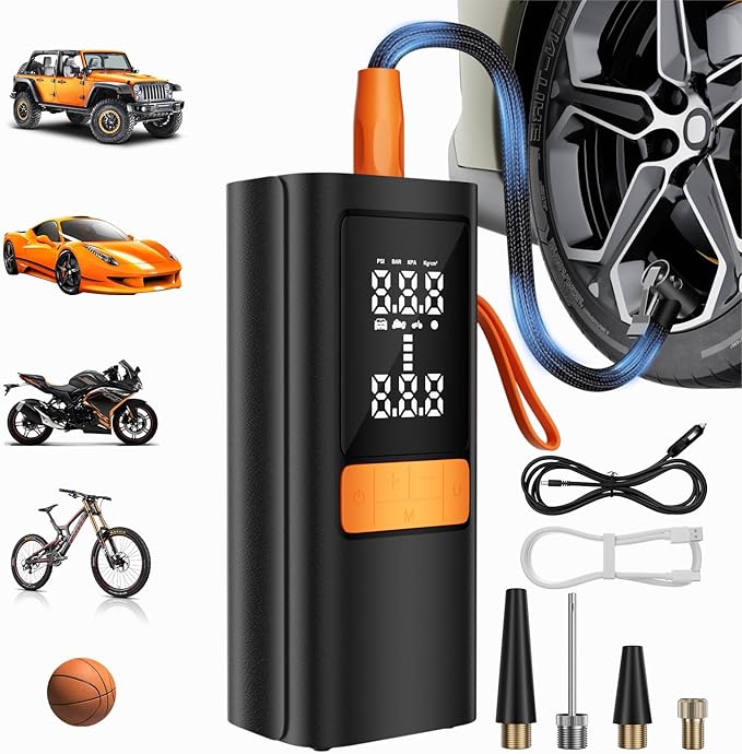 Tire Inflator Portable Air Compressor - 150PSI Air Compressor with Tire Pressure Gauge, 15000mAh & 3X Faster Portable Air Pump for Cars, Bikes & Motorcycle Tires, Balls, Car Accessories