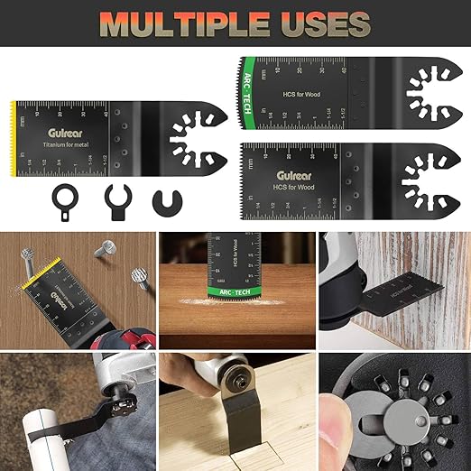 50PCS Universal Oscillating Tool Oscillating Saw Blades, Include 5PCS Titanium Oscillating Multitool Blades for Metal and Hard Material, Quick Release Multi Tool Blades Fits Most Models The Market
