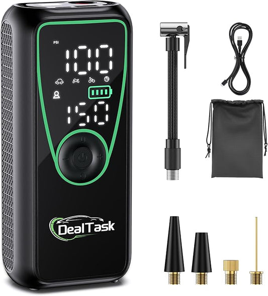 Tire Inflator Portable Air Compressor,150PSI Fast Inflation with 4000mAh Battery, Digital Pressure Gauge, LED Light,Auto Shut-Off Portable Air Compressor for Car, Motor, Bicycle, Balls and More