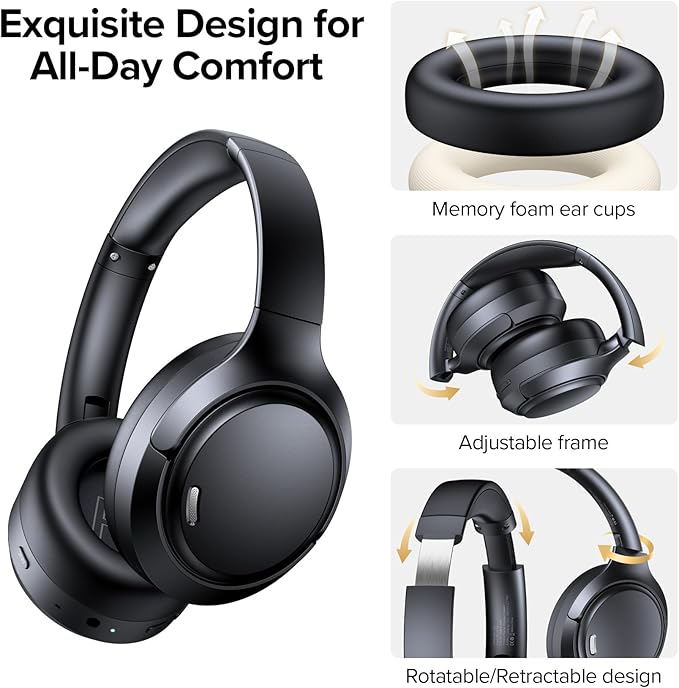 TAGRY Hybrid Active Noise Cancelling Bluetooth Headphones ENC Mic Clear Call Over Ear Headphones 120Hrs Playtime Wireless Earbuds with Hi-Res Audio Low Latency ANC Headset for Game Travel Office Home