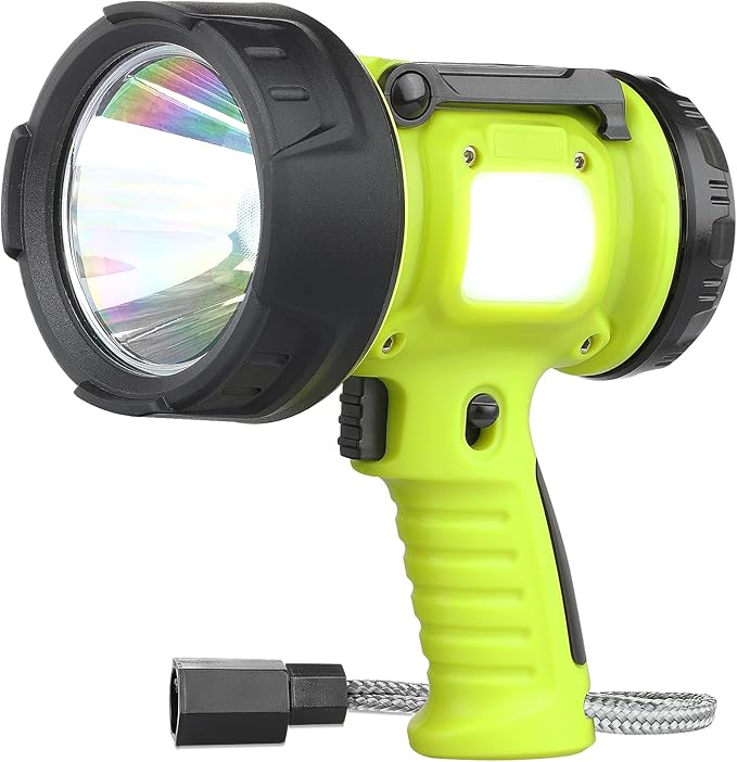 Rechargeable Spotlight Flashlight with High Lumen LED, Waterproof Handheld Bright Outdoor Spot Light Searchlight for Boating, Camping