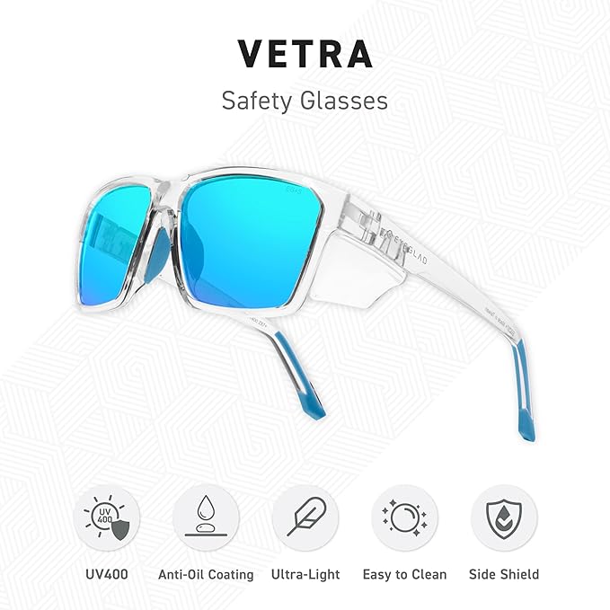 VETRA Z87+ Certified Safety Glasses HD High Contrast UV400 Side Shield Anti-Oil Coating Stylish Eyewear