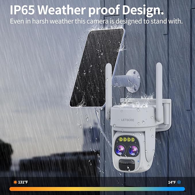 Security Cameras Wirelss Outdoor for Home Security, Alexa Cameras Solar Power,360 View Outside Camera,Motion Detection,10x Hybrid Zoom PAN Tile,IP-65 Weather Proof (1 Pack)