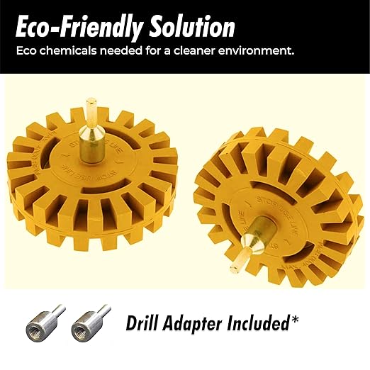 4-Inch Car Sticker Remover Kit - 2 Pack, Soft Rubber Decal Eraser Wheel Tool for Cars - Safe Adhesive Remover for Glass and Metal - Emblem and Vinyl Lettering Removal with Drill Adapter