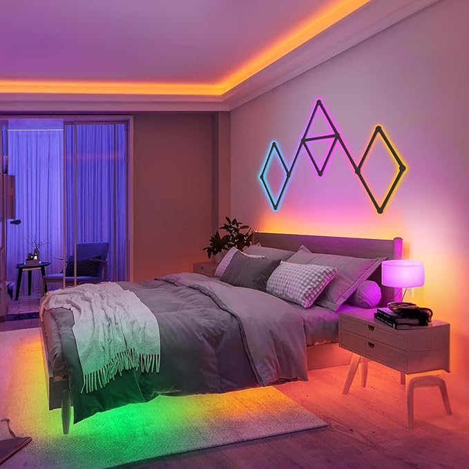 Smart Wall Light Lines, WiFi RGB LED Bars, 16M+ Color Dimmable Music Sync DIY Home Decor for Gaming Party Streaming Lovers, Compatible with Alexa & Google Assistant (6 Lines, Black)
