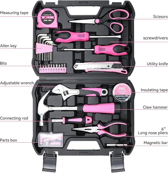 Pink Tool Kit 69 Piece Tool Kit for Women Small Basic Hand Tool Box Home Tool Set Perfect for Ladies and Girls with General Home Repairs, DIY Project,Office and College Dormitory Use