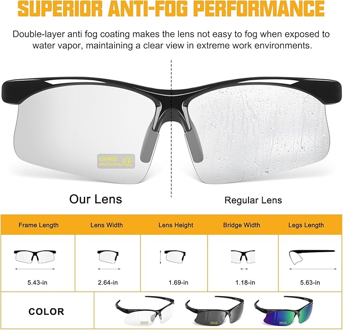 OXG 12 Pack Anti Fog Safety Glasses for Men, Impact Scratch Resistant Protective Eyewear ANSI Z87.1 Approved