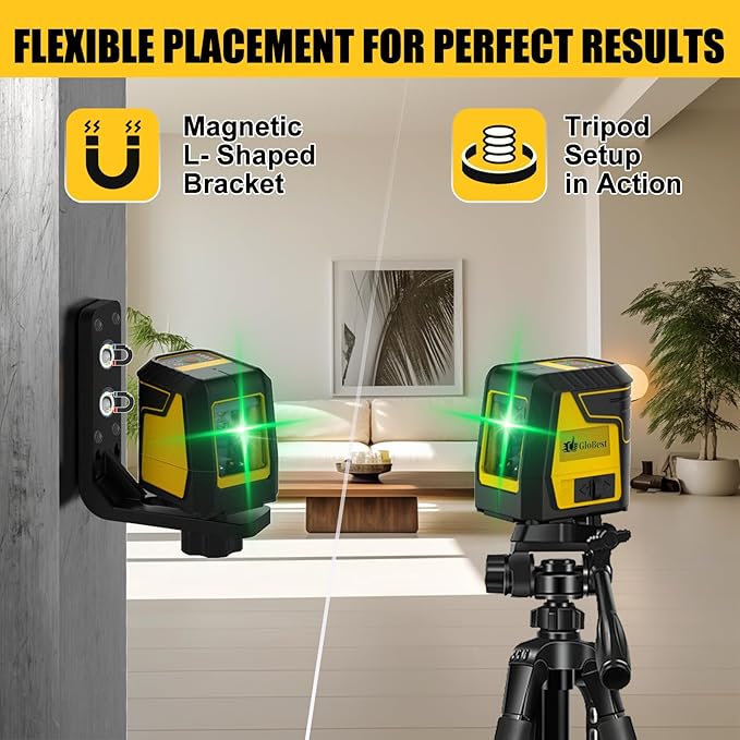 Laser Level with Tripod, Green Cross Line Laser Lever with Tripod, Self-leveling, Manual, Pulse Mode, Lazer Level Tool for Picture Hanging, Tiling, Includes 360 Degree Magnetic Base & Battery