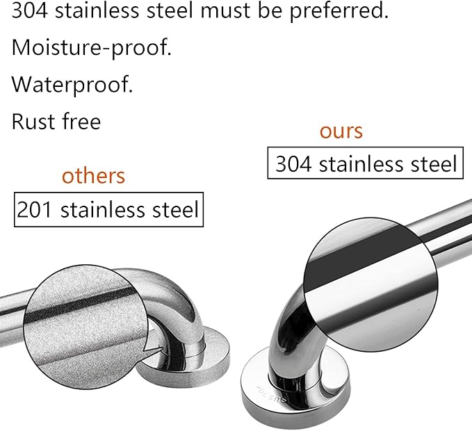 Shower Grab Bar, 2 Pack 24 Inch Bathroom Grab Bar, 304 Stainless Steel 1.25" Diameter Anti-Slip Handicap Grab Bar Support Shower Rail Senior Handrail Shower Safety Bar Handle