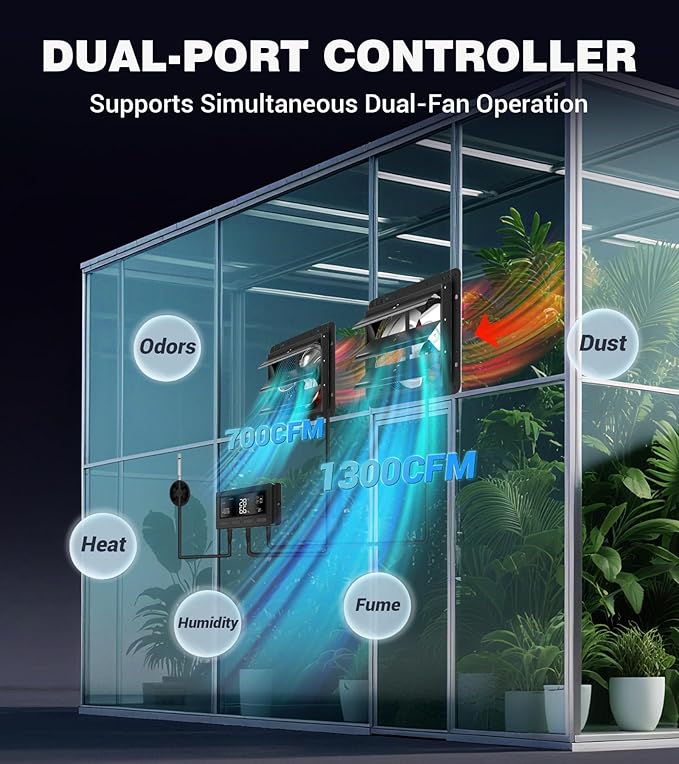 YOZON 10 Inch Attic Fan with Thermostat, Garage Exhaust Fan with Smart Temperature Humidity Controller, EC Motor, 700 CFM, 10-Speed Adjustable for Chicken Coops, Greenhouses, Workshop Ventilation