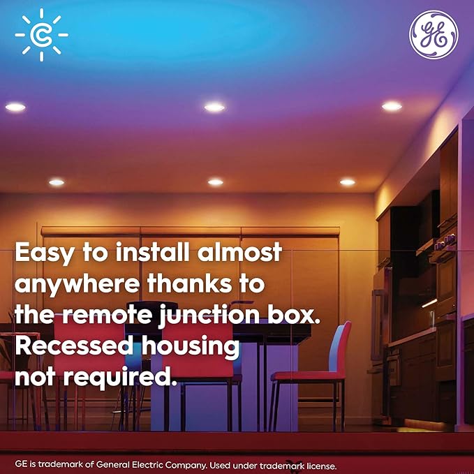 GE CYNC Reveal HD+ Wafer Smart LED Downlight Fixture, Color Changing Lights, WiFi and Bluetooth LED Lights, 16 Watts, Compatible with Alexa and Google Home, 4 Inches (6 Pack)