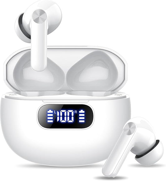 Wireless Earbuds, Bluetooth 5.3 Headphones LED Power Display, 2025 New Wireless Earphones, 4 ENC Noise Cancelling Mic, HiFi Stereo, 48H Playtime Mini Case IP7 Waterproof for Work & Play