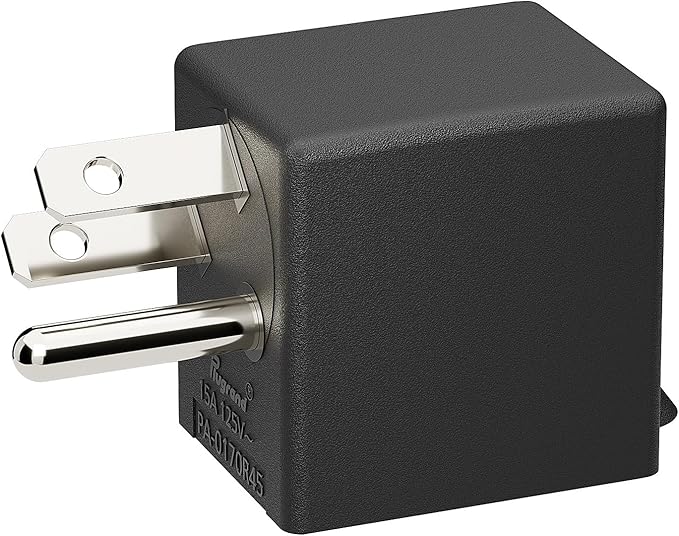 90 Degree Right Angle USA 3-Prong Male-Female Adapter, 5-15P to 5-15R, Black