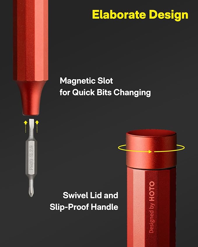 HOTO 24 in 1 Multi Bit Mini Screwdriver Set Magnetic, Manual Precision Screwdriver Set, EDC Pen Screwdriver for Eyeglasses, Electronics, Watches, Phones, Laptops, Cameras, Cinnabar Red