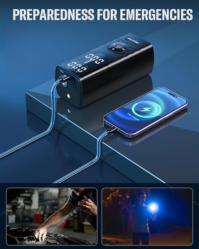 Tire Inflator Portable Air Compressor, 160PSI Air Pump for Car Tires, 4X Fast Inflation Air Compressor, Tire Pump with LED for Car