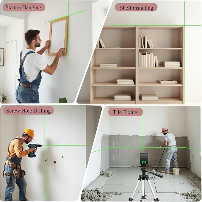 Laser level with tripod home improvement picture hanging tool,Green Cross Line Self-Leveling Floor Tile Wall Home Renovation, Battery Included,150 Ft,laserpower<1mW, Class 2 Laser output