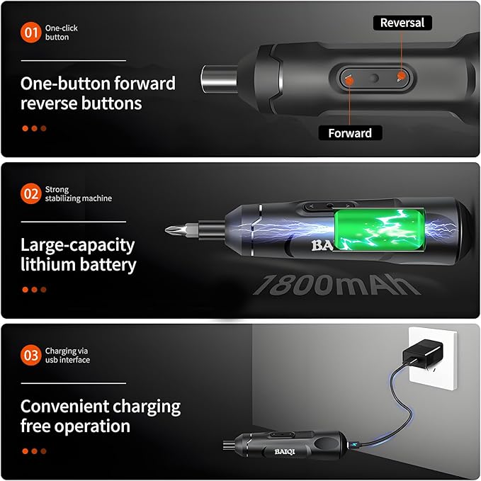 Mini Electric Screwdriver Set,3.7V 800 MAH USB-C Rechargeable Cordless Rotary Tool With 20 pcs Bits Set For Install or Repair