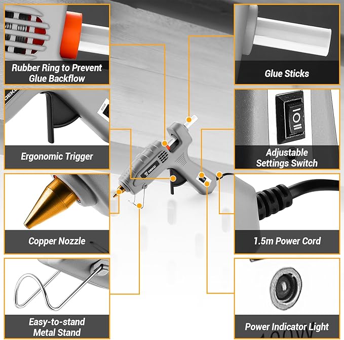 Hot Glue Gun Full Size: DEKOPRO 60/100Watt Dual Temp Hot Glue Gun Kit with 25 Glue Sticks, Organize Storage Case, Heavy Duty Heat Glue Gun Tool Set for Home Repair, Art & Crafts, DIY