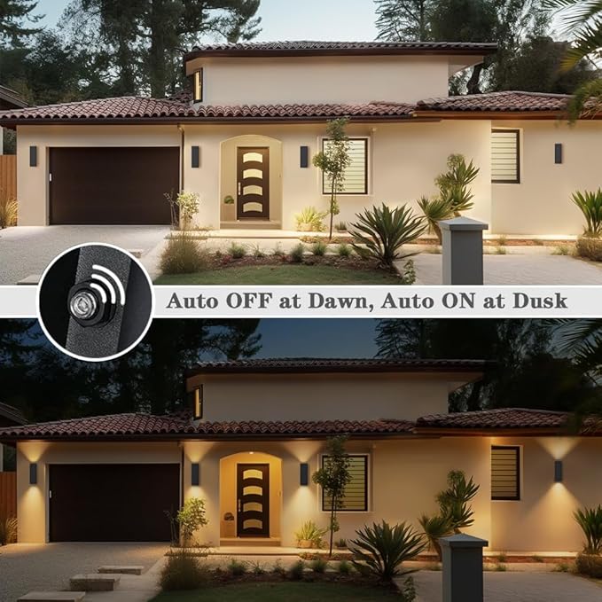 SHIMR Modern Outdoor Wall Lights Dusk to Dawn, Square Matte Black Outdoor Sconce with Bulbs Include Aluminum Anti-Rust Exterior Lighting Fixtures Up and Down Lights for House Porch Garage [ETL Listed]