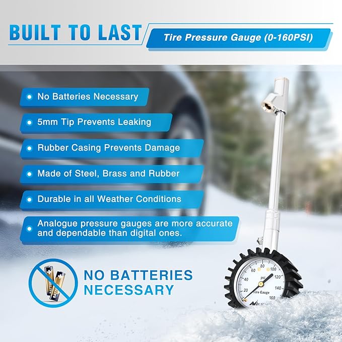 Nilight Tire Pressure Gauge 160PSI Heavy Duty Stainless Steel Dual Head Air Pressure Chucks ANSI B40.1 Certified Large 2" Dial Wheel Checker for Truck Semi Truck ATV Motorhome Cars & RV Accessories