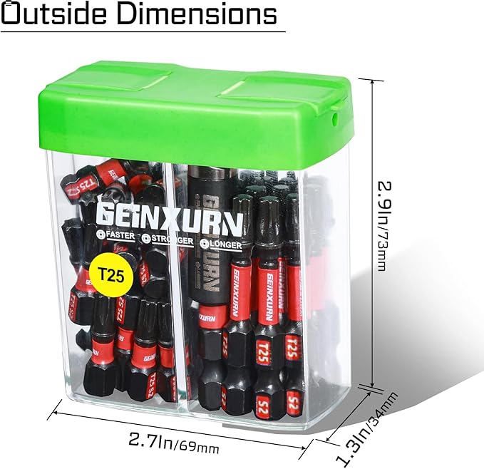 Impact #25 Torx Screwdriver Bits Set,43 Pcs Magnetic1"/2" T25 S2 Steel Driver Bits with Storage Colorful Box