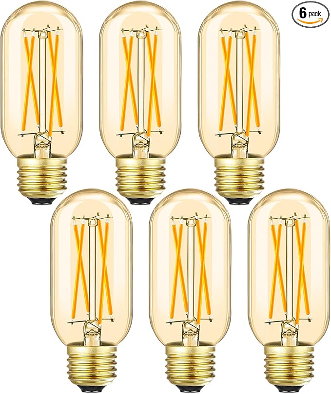 Leools E26 LED Bulb 6W Equivalent E26 Bulb 60 watt Warm White 2700K Amber E26 Edison Bulb dimmable AC120V 600lm Tubular T14 T45 LED Bulb for Pendant, Sputnik,Vanity,Wall sconces Pack of 6