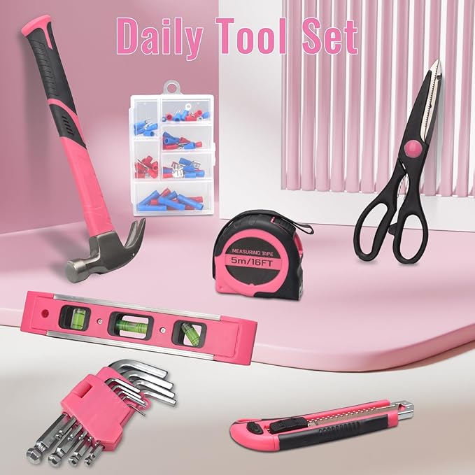 450-Piece Pink Tool Set, Home Tool Kit with Toolbox Storage Case Home Repair Tool Kit with Drawer for Women