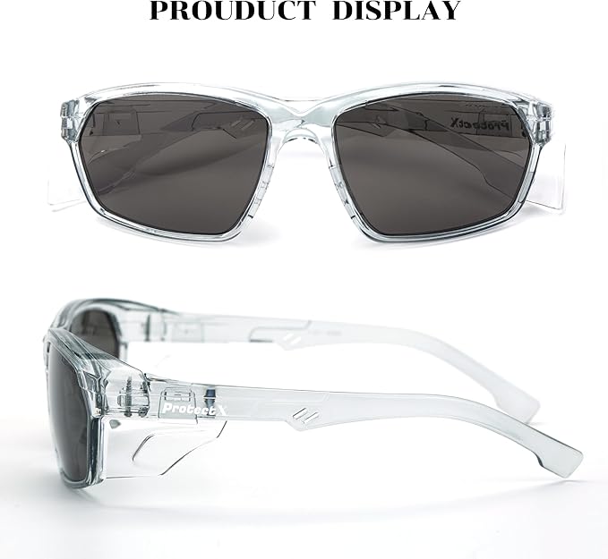 ProtectX Stylish Anti-Fog & Scratch-Resistant Safety Glasses With Readers, UV Protection Goggles, Anti-Impact Lightweight Glasses for Men＆Women Charcoal Tinted Smoke