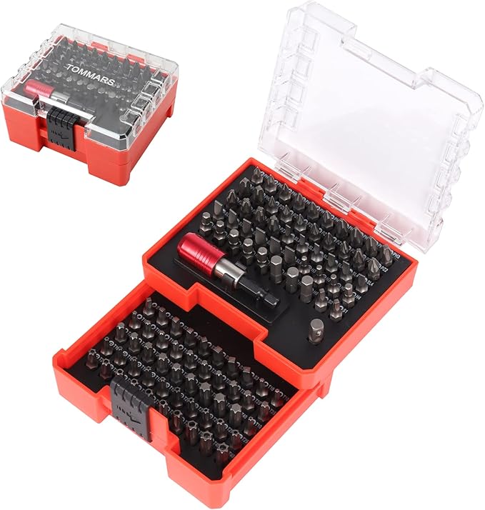 TOMMARS 102-Pc Screwdriver Bit Set, S2 Steel 1/4" Hex Shank Bits Includes Quick Release Bit Holder