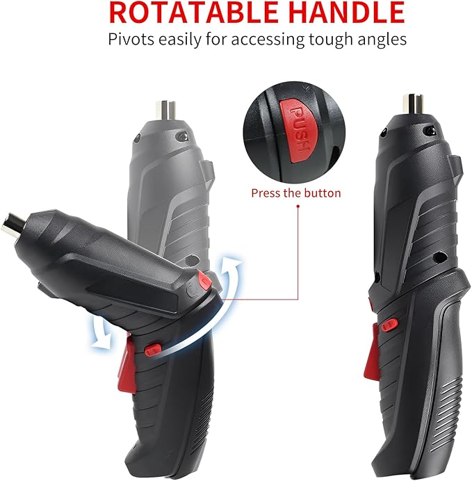 Cordless Electric Screwdriver, 4.2V Rechargeable with 47-Piece Bit Set, 3.5Nm Power, 2-Position Handle, LED Light