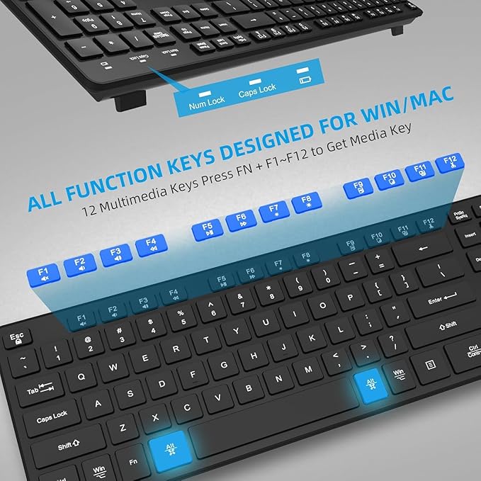 Slim Quiet Wireless Keyboard for Mac and Windows,Durable Flat Keyboard with Full Size Ultra Quiet Low-Profile Flat Keys, 2.4GHz Wireless for Mac,Windows 11/10/8/7/Vista,Microsoft & PC, Black