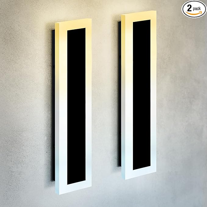 ASD LED 24" Long Wall Mount Light Fixture, Outdoor & Indoor Linear Sconce | 3CCT, Dimmable, Waterproof, Anti-Rust, ETL Listed | 24W 2000LM 3000-5000K 100-277V | Exterior Porch Lighting | Black, 2 Pack