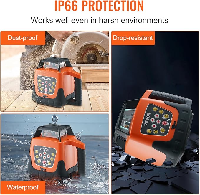 VEVOR Red Rotary Laser Level 1650ft,360 Degree Self Leveling Laser Level Kit,with Surveying Tripod&5m Staff,IP66 Waterproof Remote Control,5 Rotation Speeds&4 Angles Adjustment(Ship in Three Packages)
