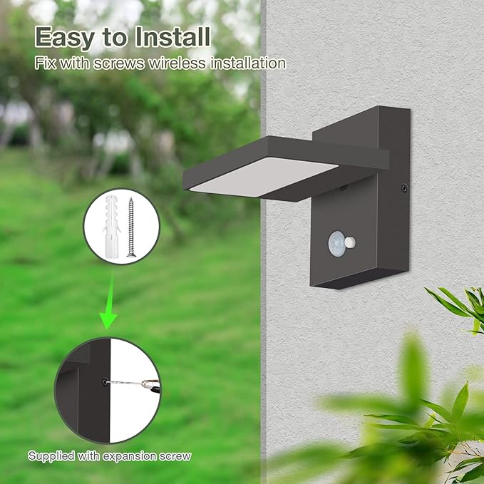 Lustrlach Solar Lights Motion Sensor Outdoor Wall Sconce Waterproof LED Dusk to Dawn Solar Porch Light with Adjustable Lamp Head,Black 3000K Modern Exterior Light Fixture